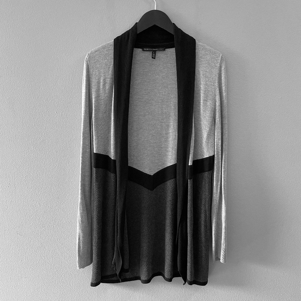 WHBM gray + black colorblocked cardigan sweater size L